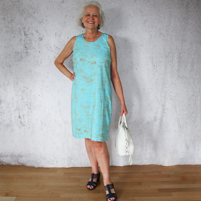 Einfaches Sommerkleid Paula - Ute Türkis-Gold mit Handtasche