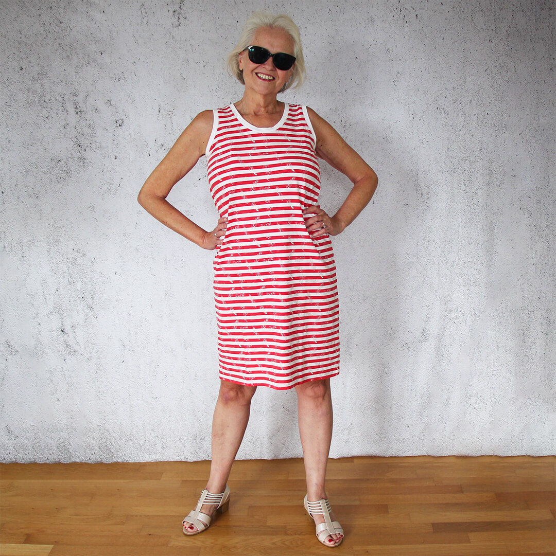 Einfaches Sommerkleid Paula - Ute rot weiss gestreift
